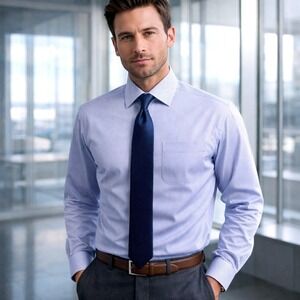Pronto Uomo Non-Iron Blue Pinstripe Dress Shirt - Men's 16.5 34/35 Classic Fit